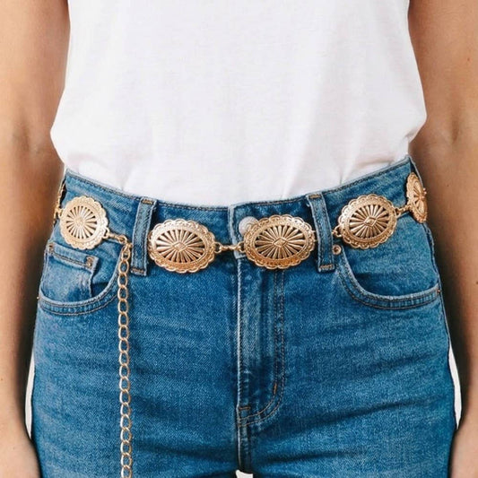 Collections by Fame Accessories - Oval Concho Disc Chain Link Belt