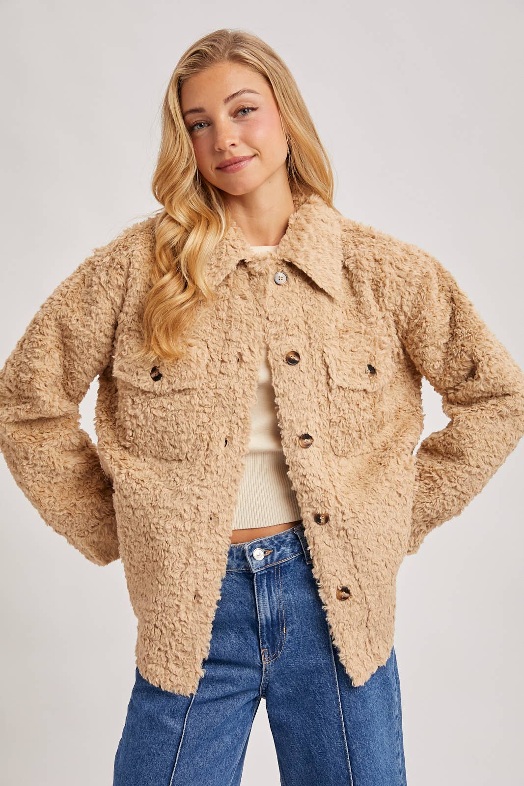 Bluivy - BOUCLE WOVEN JACKET: LATTE