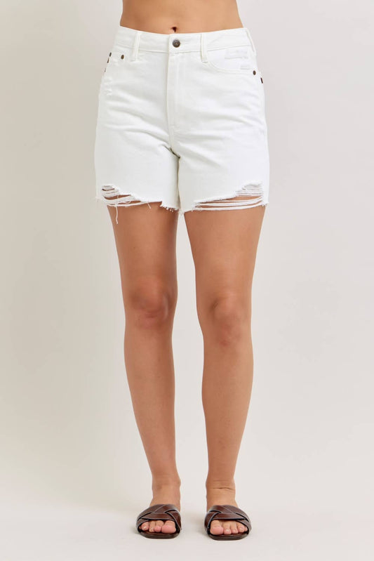 Judy Blue Jeans - HW Rigid Magic Dad Short w/ Cell Phone Back Pocket WHT