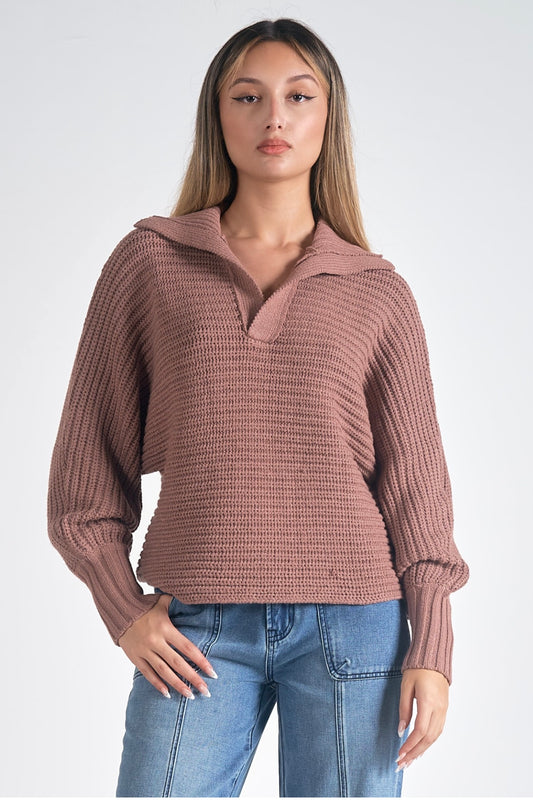 Elan Sierra V-Neck Ribbed Sweater - Plum