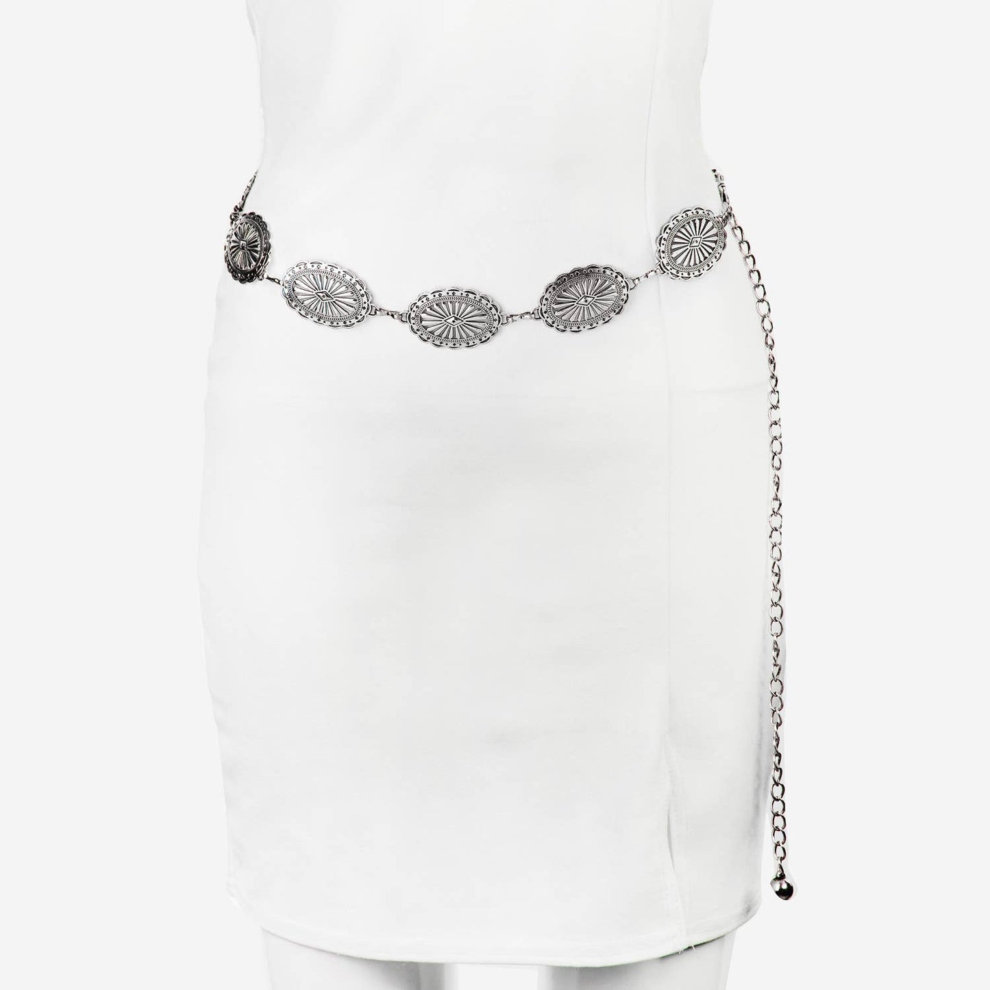 Collections by Fame Accessories - Oval Concho Disc Chain Link Belt