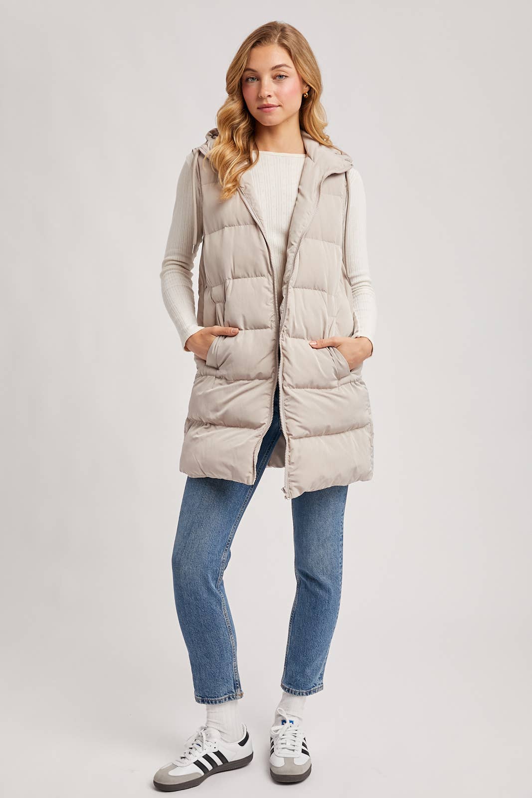 Bluivy - Hooded Zipper Down Longline Puffer Vest