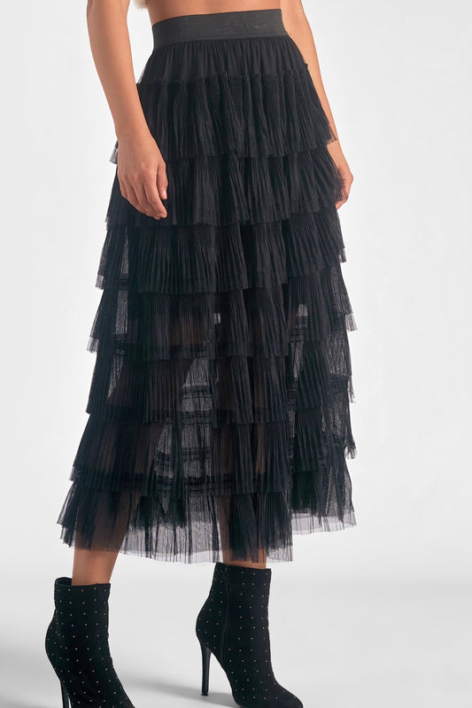 Elan Tulle Midi Skirt - Black