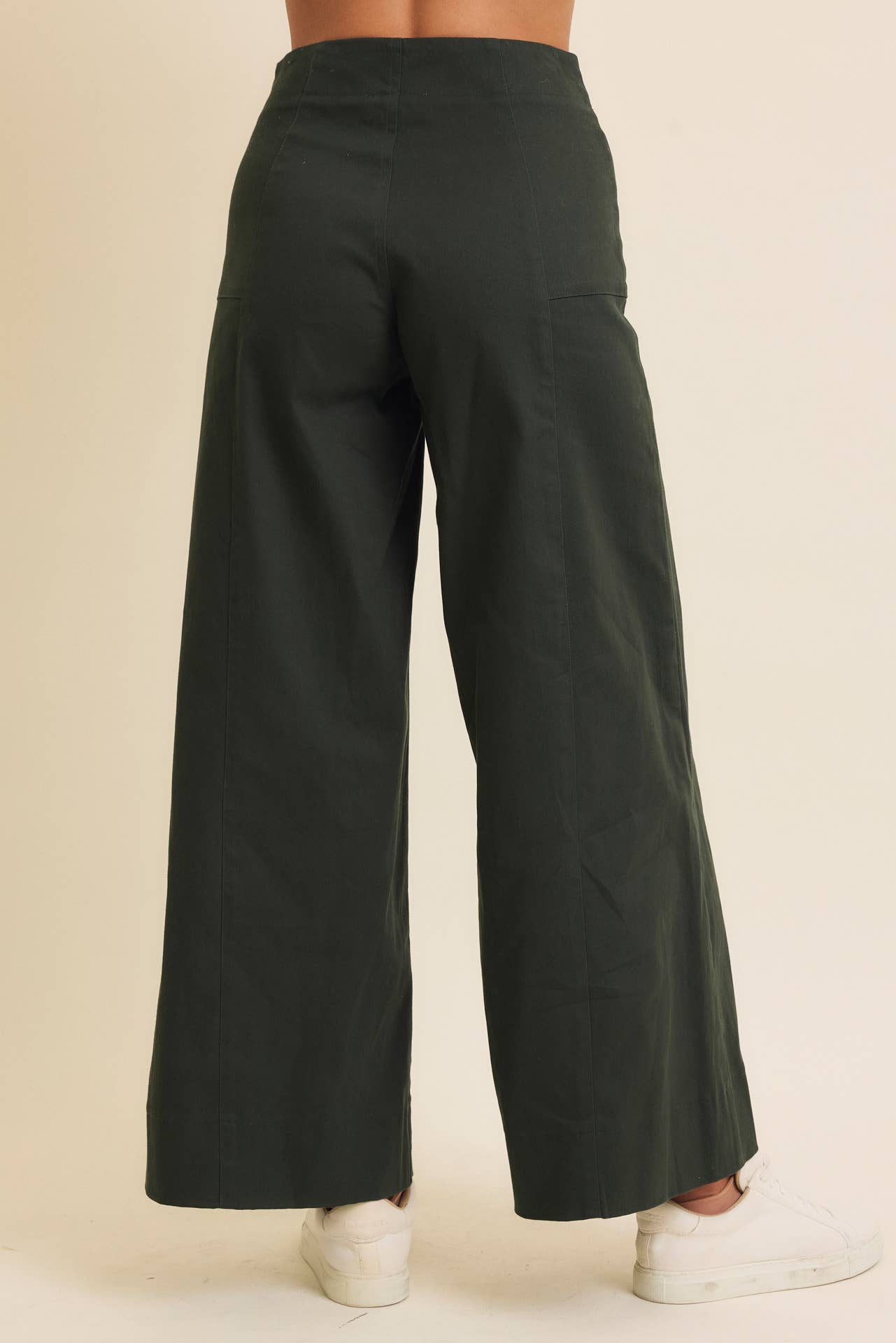 In February - FLATTERING WIDE LEG FULL-LENGTH STRETCHY COTTON TWILL PANTS - BURGUNDY