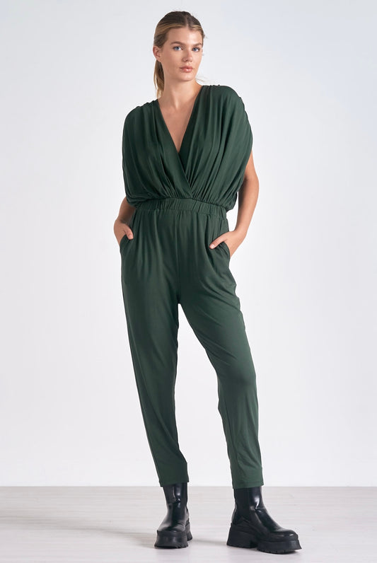 Elan Juliana Elastic Jumpsuit - Dark Green