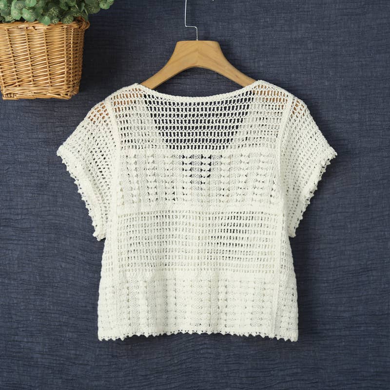Hope & Sunshine - Cotton Crochet Short Sleeve Shrug Cardigan for Women: White