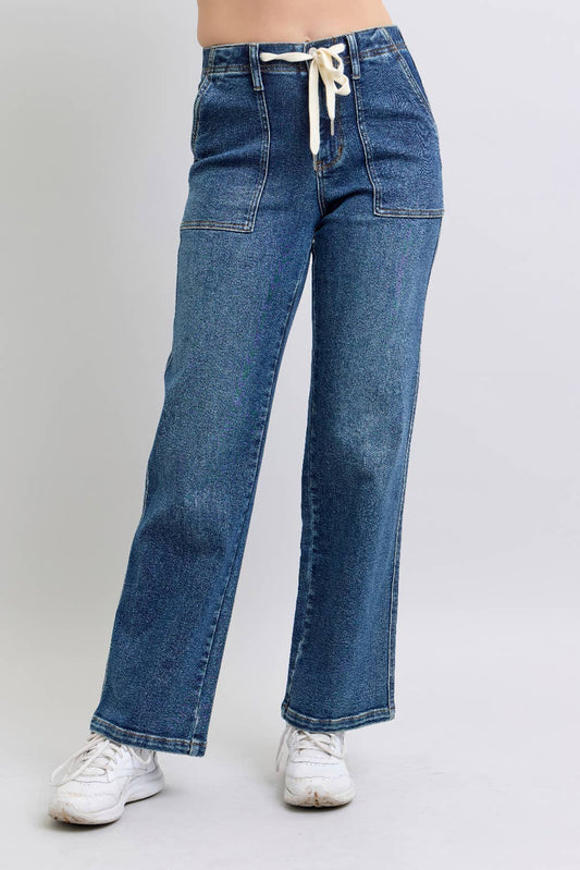 Judy Blue  - High Waisted Drawstring Wide Jeans
