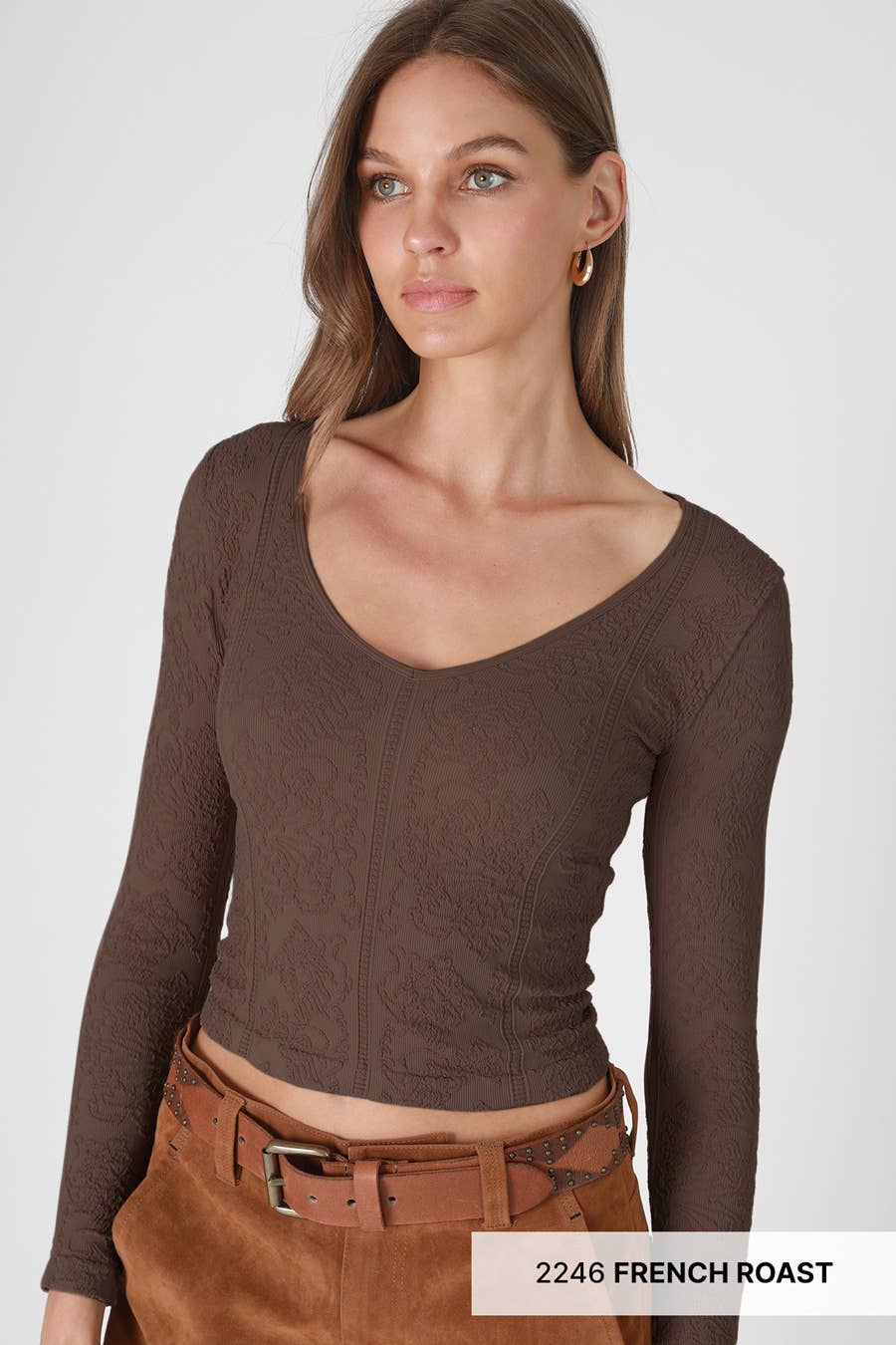 NIKIBIKI - Lace Textured V Neck Top