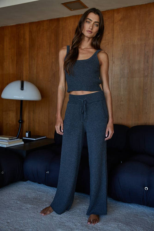 By Together - Knit Sweater Polyester Ribbed Bralette Top Charcoal