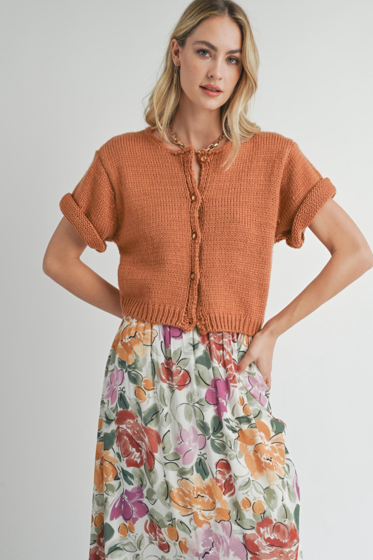 Sadie & Sage Coco Buttoned Sweater - Pumpkin