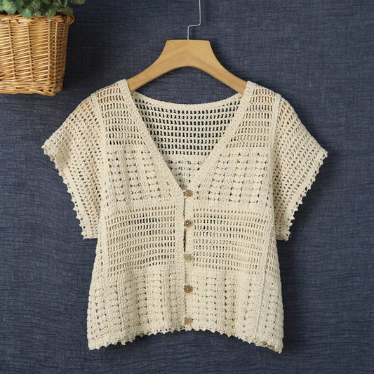 Hope & Sunshine - Cotton Crochet Short Sleeve Shrug Cardigan for Women: White