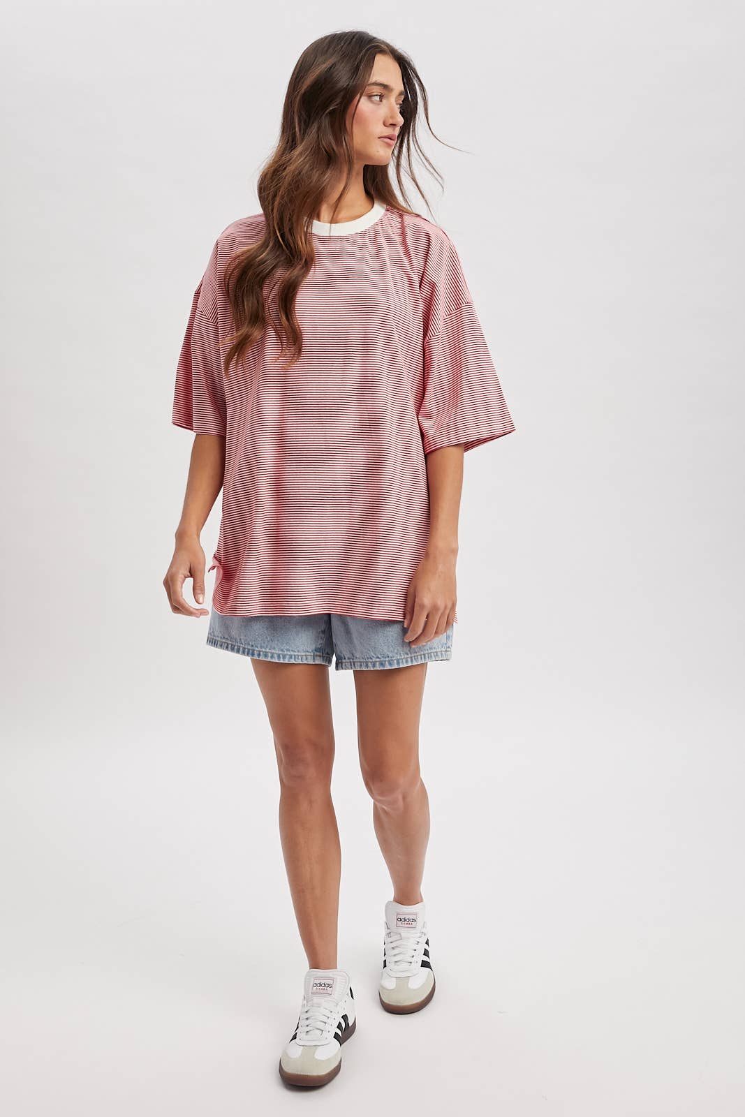 Wishlist Apparel - OVERSIZED STRIPED KNIT TOP: RED/WHITE