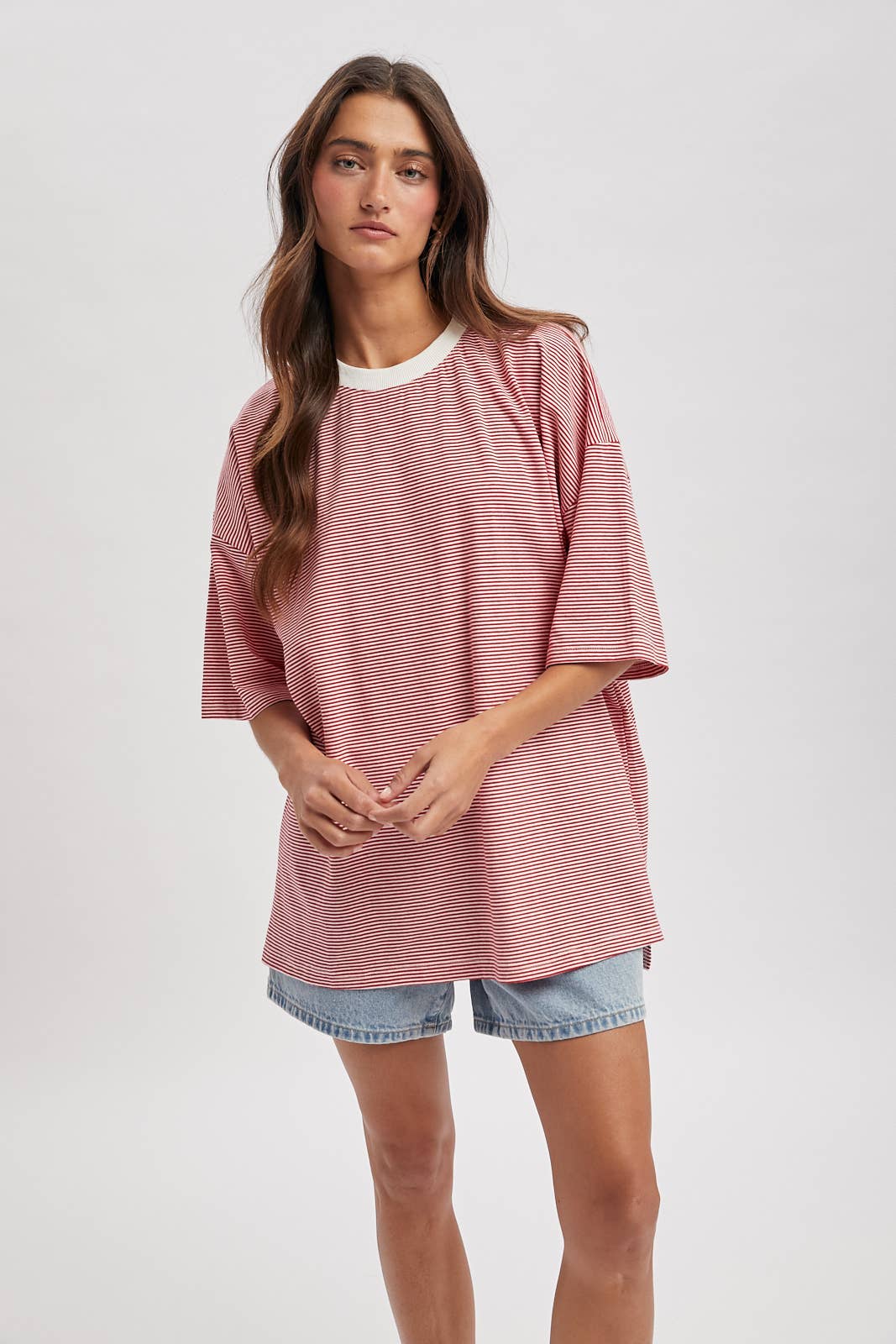 Wishlist Apparel - OVERSIZED STRIPED KNIT TOP: RED/WHITE