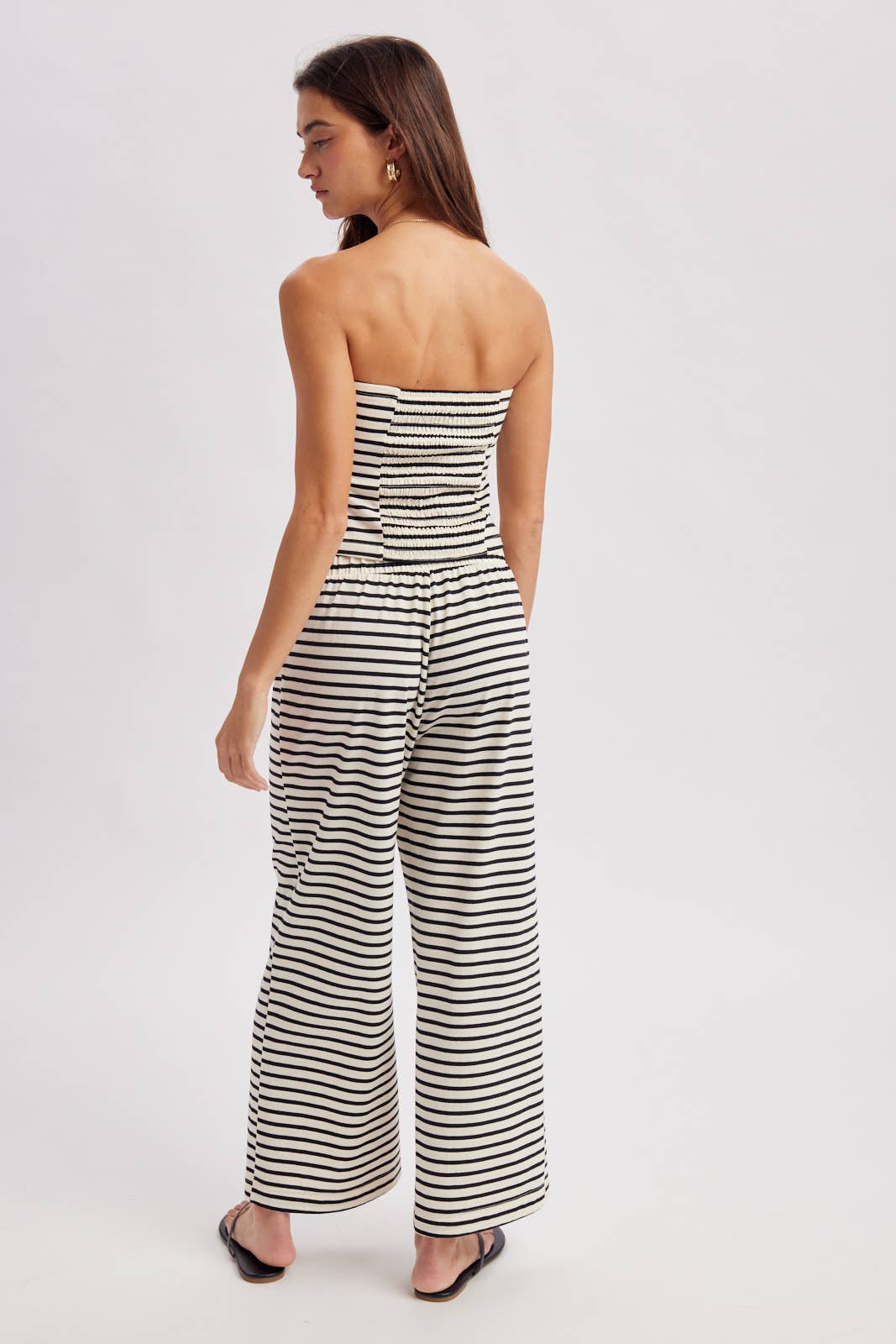 Wishlist Apparel - STRIPED KNIT TUBE TOP AND PANTS SET: CREAM/BLACK