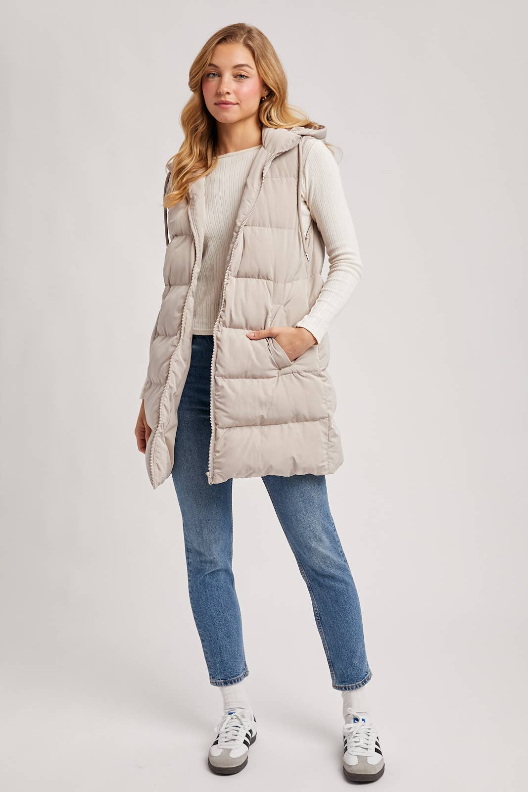 Bluivy - Hooded Zipper Down Longline Puffer Vest