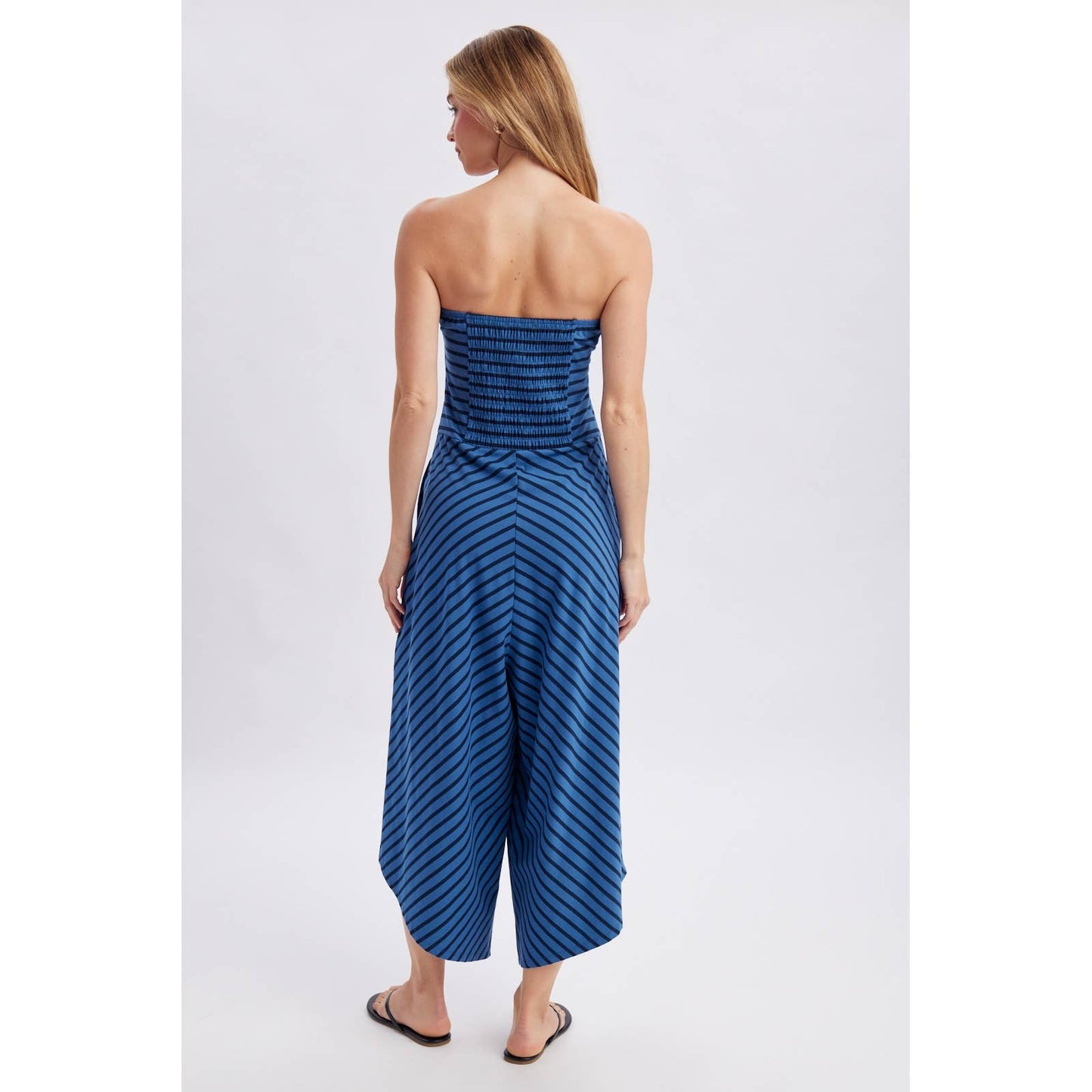 Wishlist Apparel - STRIPED TUBE KNIT JUMPSUIT : BLUE/NAVY