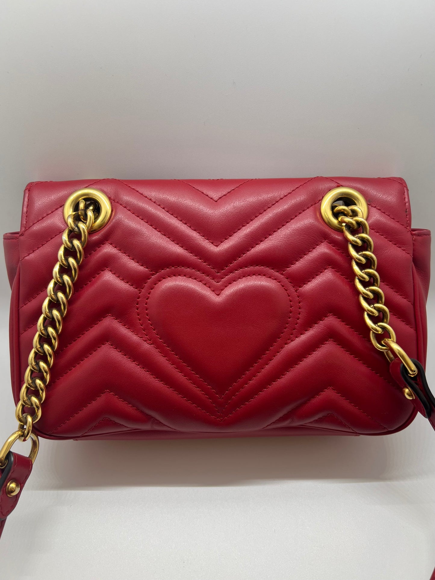 Gucci Calfskin Matelassé Mini GG Marmont Shoulder Bag - Hibiscus Red