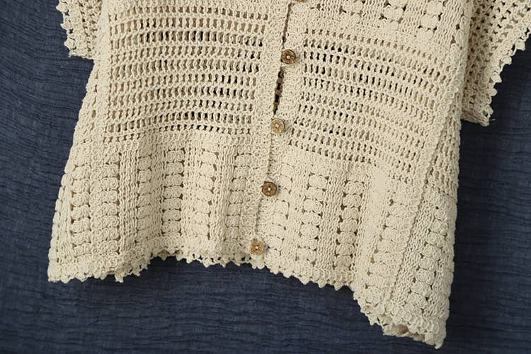 Hope & Sunshine - Cotton Crochet Short Sleeve Shrug Cardigan for Women: White