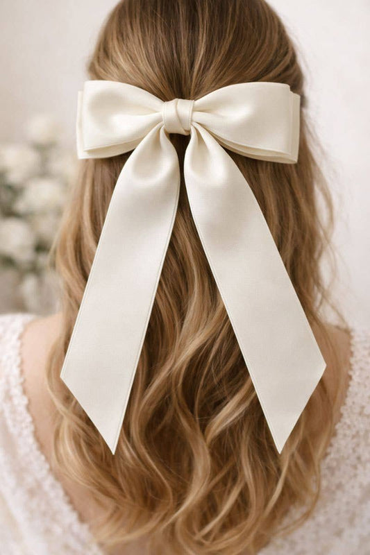 Whim and Whimsy Gift Co. - Ivory Bow Satin Double Bow with Clip