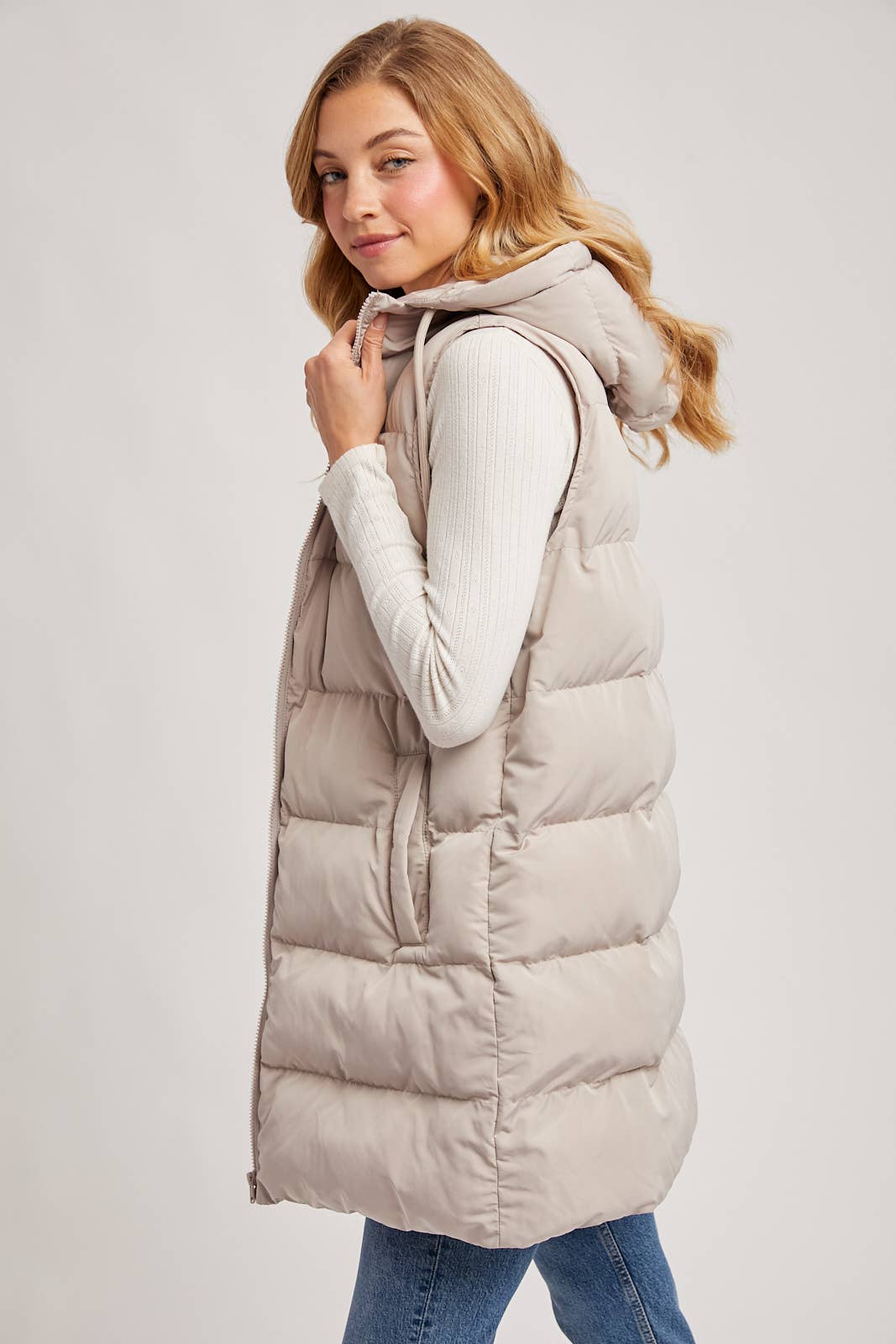 Bluivy - Hooded Zipper Down Longline Puffer Vest