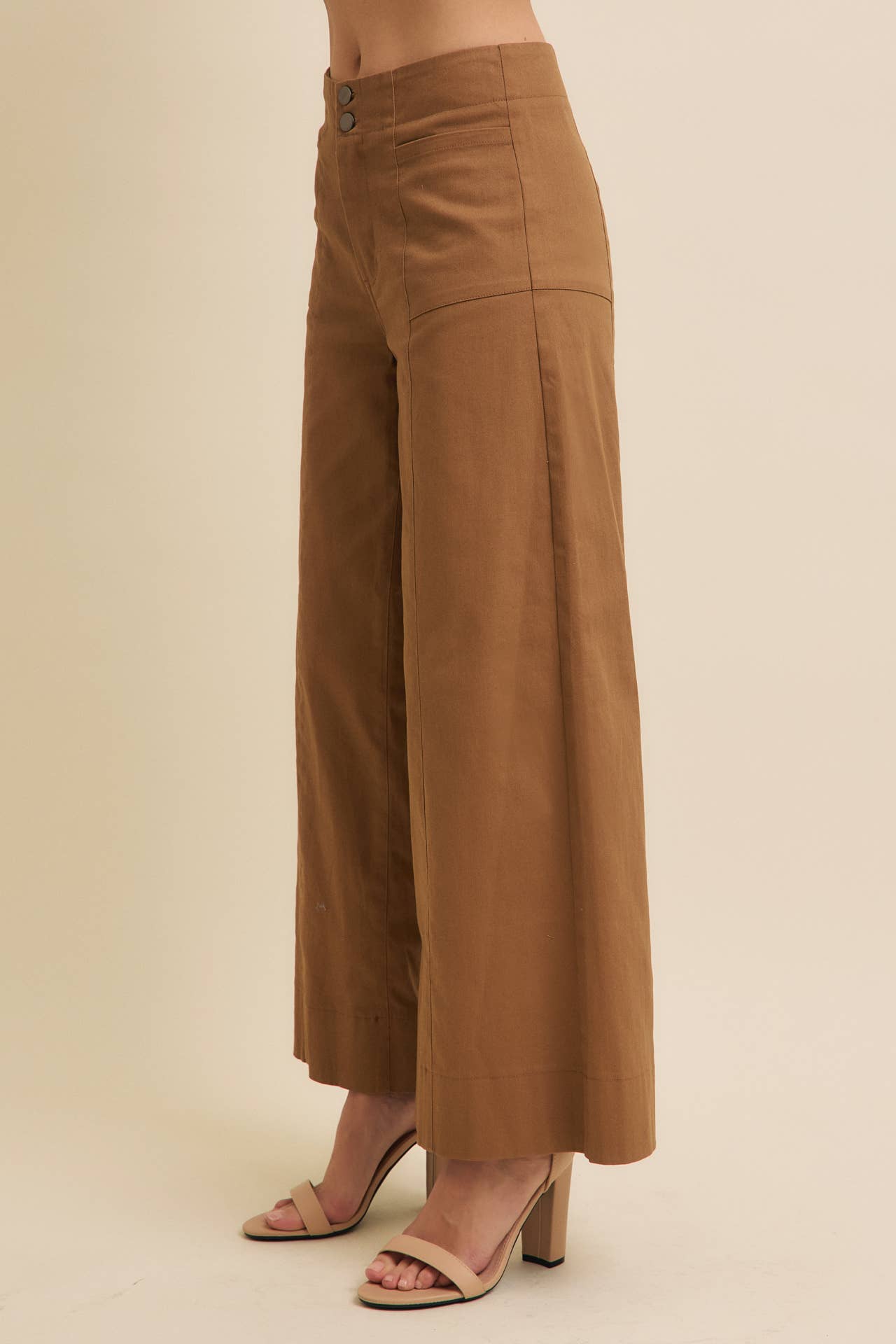 In February - FLATTERING WIDE LEG FULL-LENGTH STRETCHY COTTON TWILL PANTS - BURGUNDY