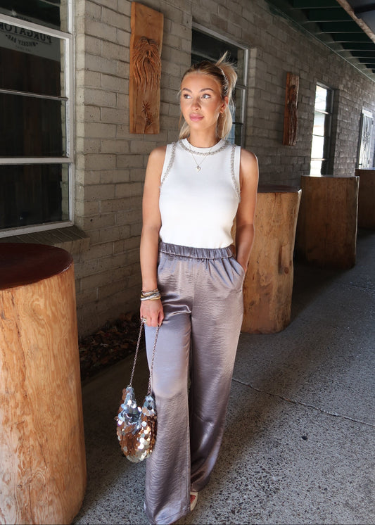 Lucy Paris Jillian Relaxed Silky Pant - Pewter