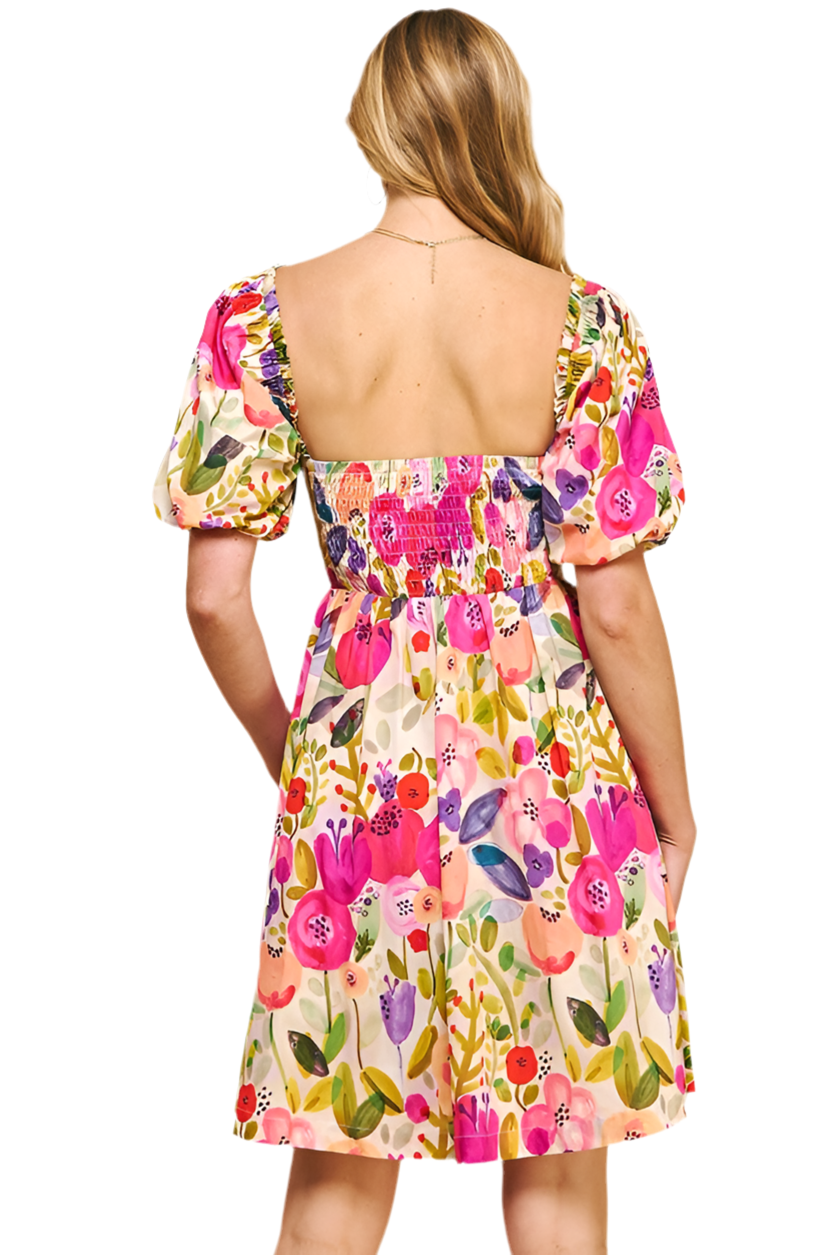 Pinch Field of Dreams Floral Mini Dress with Puff Sleeves