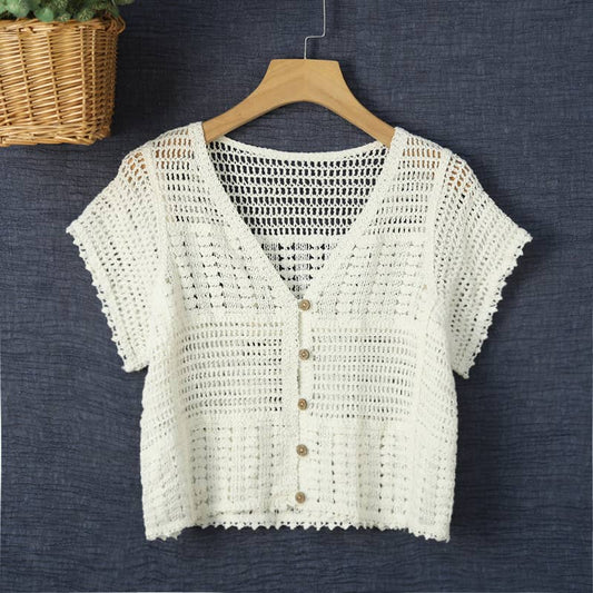 Hope & Sunshine - Cotton Crochet Short Sleeve Shrug Cardigan for Women: White