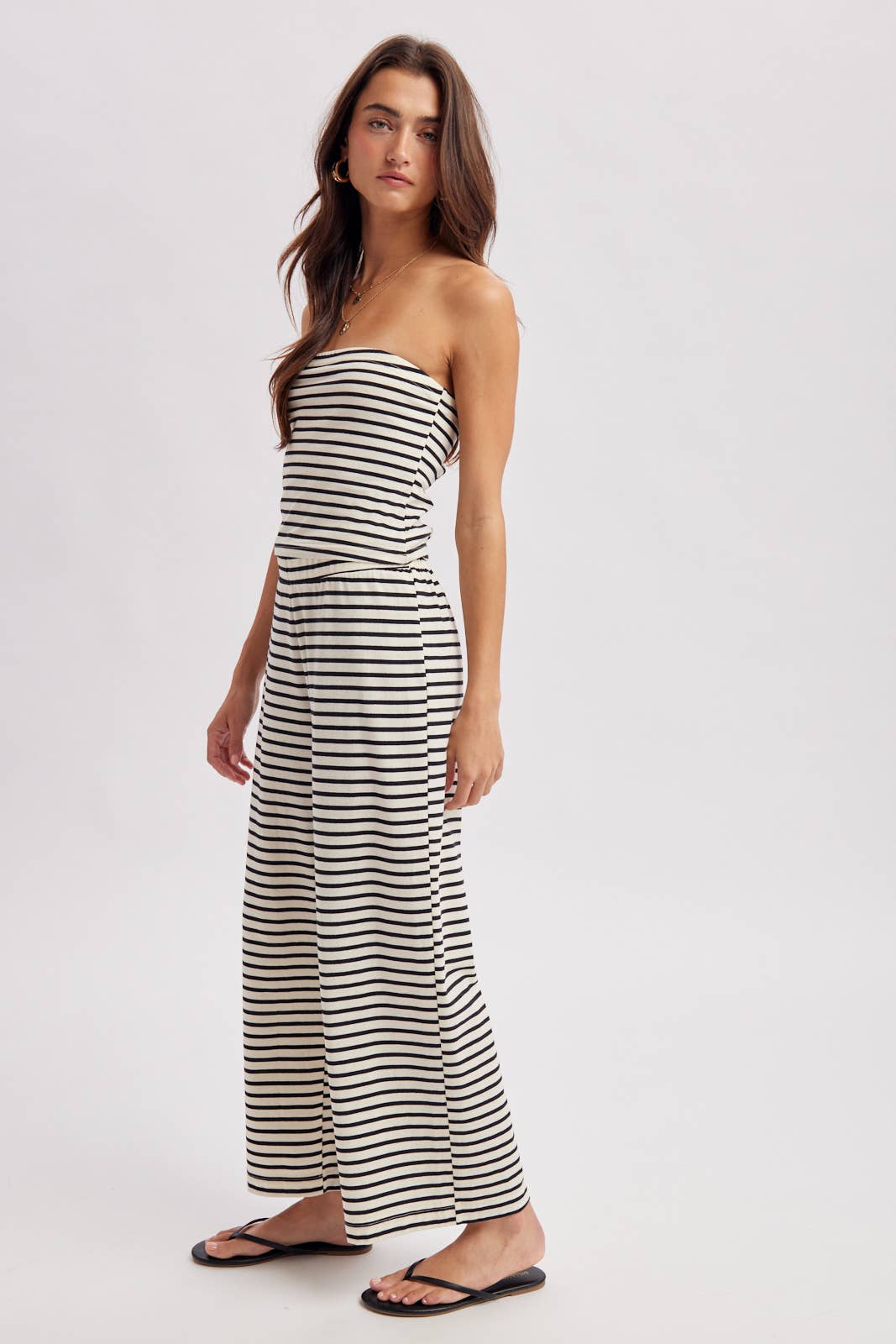 Wishlist Apparel - STRIPED KNIT TUBE TOP AND PANTS SET: CREAM/BLACK