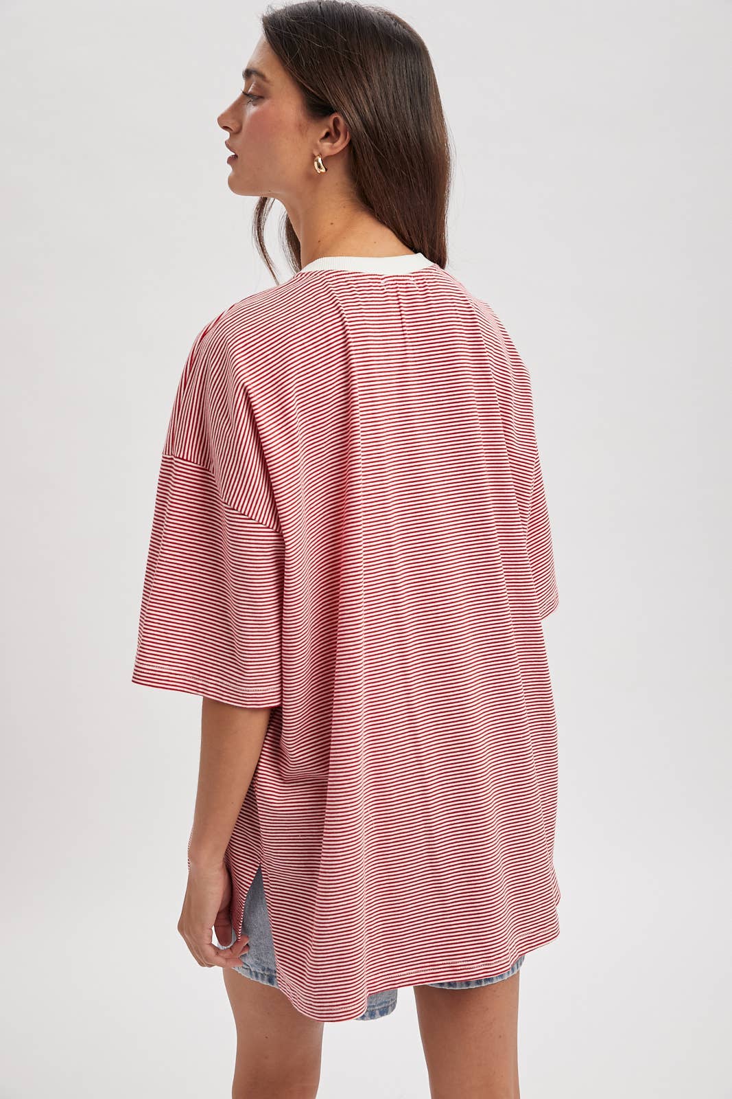 Wishlist Apparel - OVERSIZED STRIPED KNIT TOP: RED/WHITE