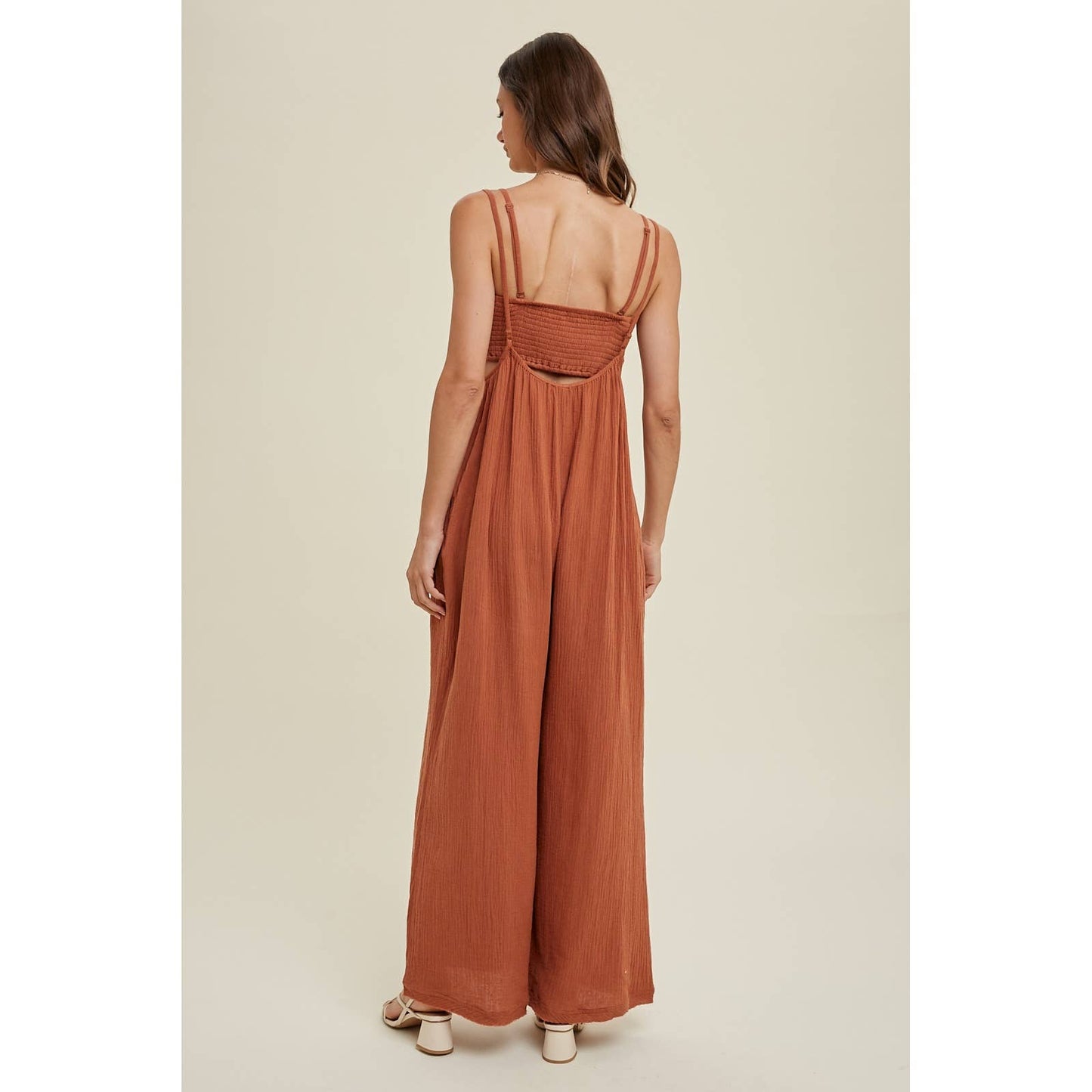 Wishlist Gauze Two-Piece Jumpsuit Set - Brick