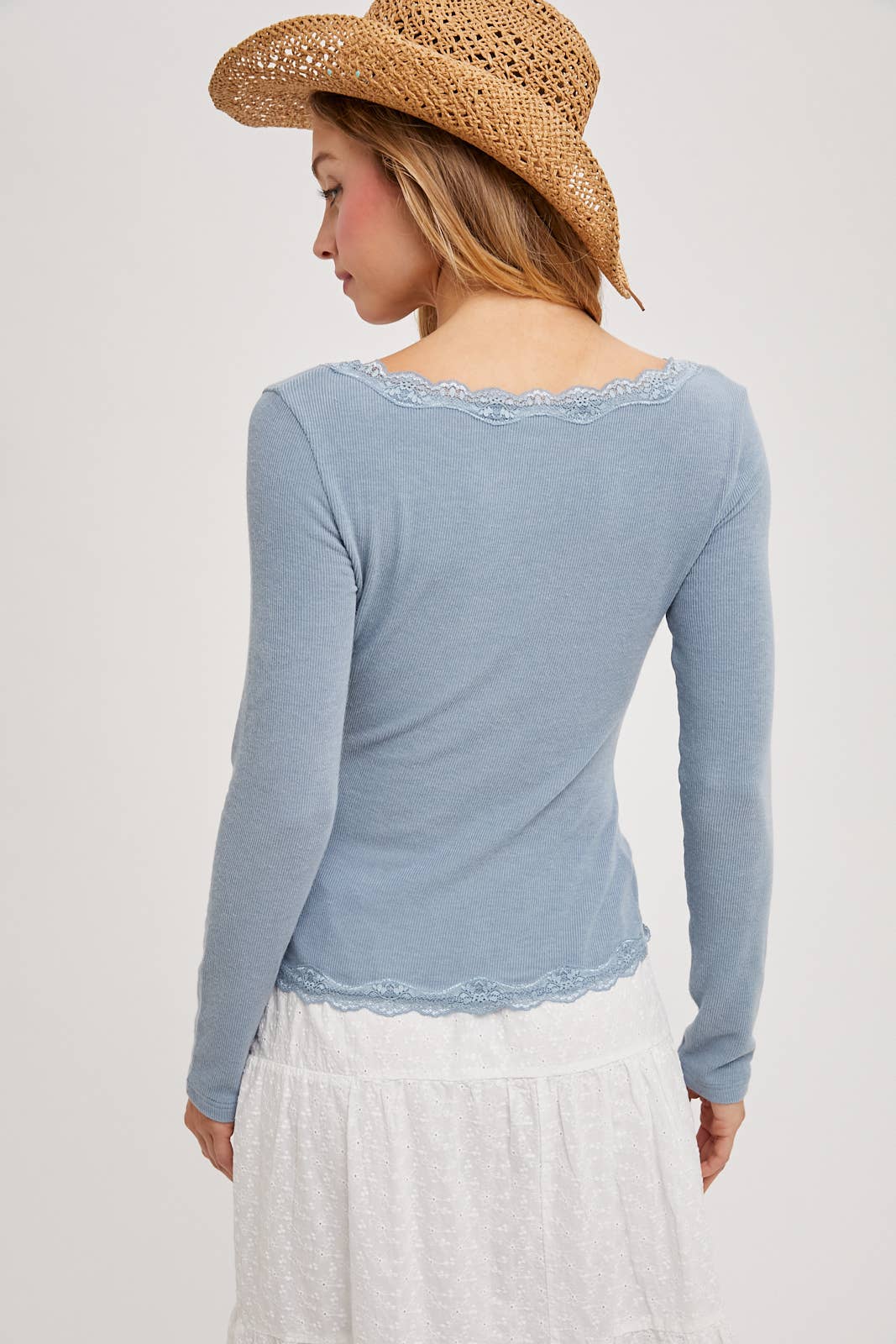 Bluivy - BUTTON DOWN LACE TRIMMED KNIT CARDIGAN TOP: OATMEAL / M