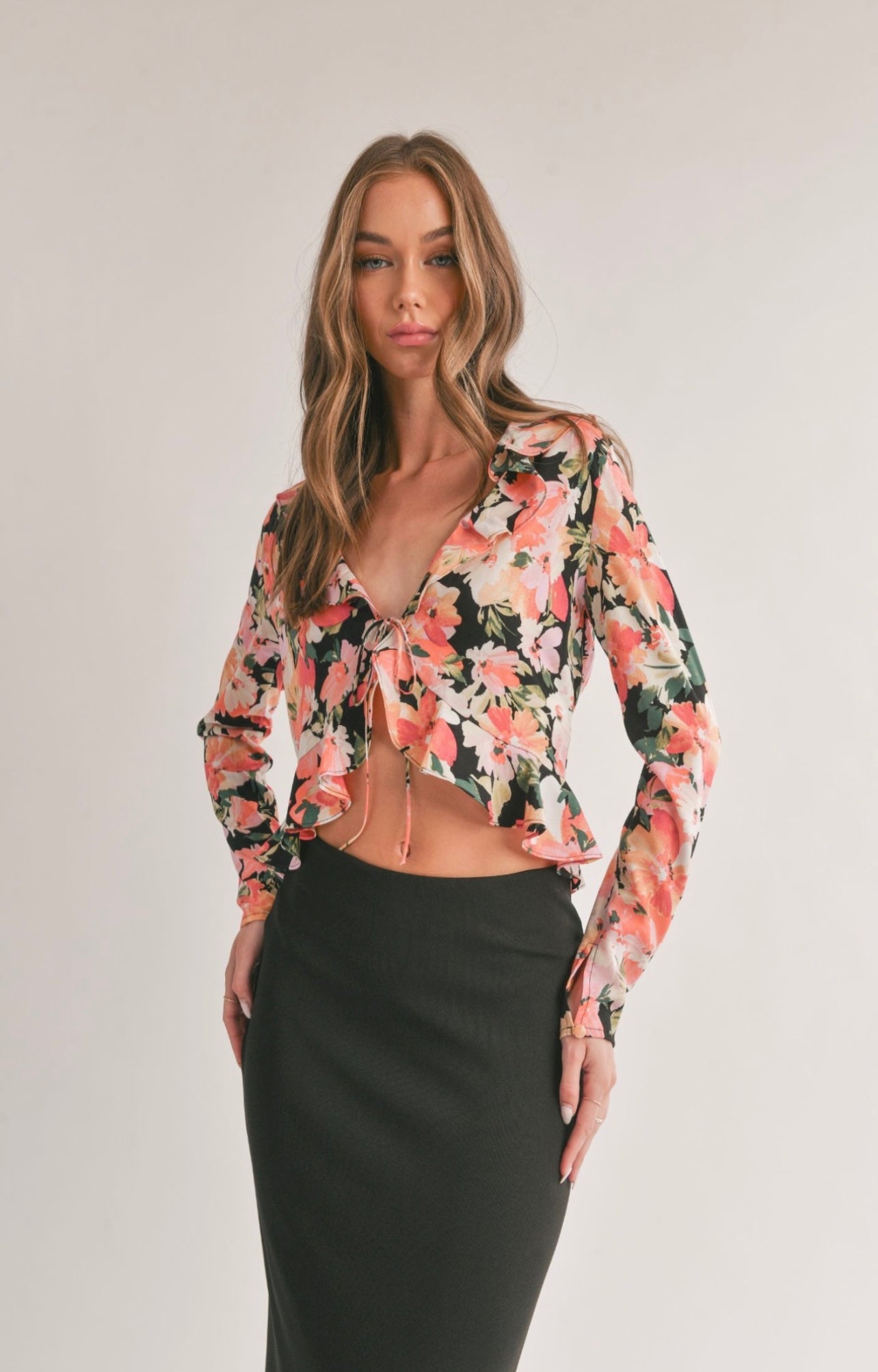 Sage the Label Scenic Beauty Ruffle Tie Front Top