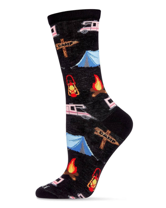 Infinity Classics International Inc. - MeMoi Happy Camper Bamboo Blend Crew Socks: Black