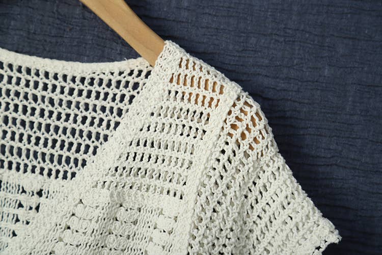 Hope & Sunshine - Cotton Crochet Short Sleeve Shrug Cardigan for Women: White