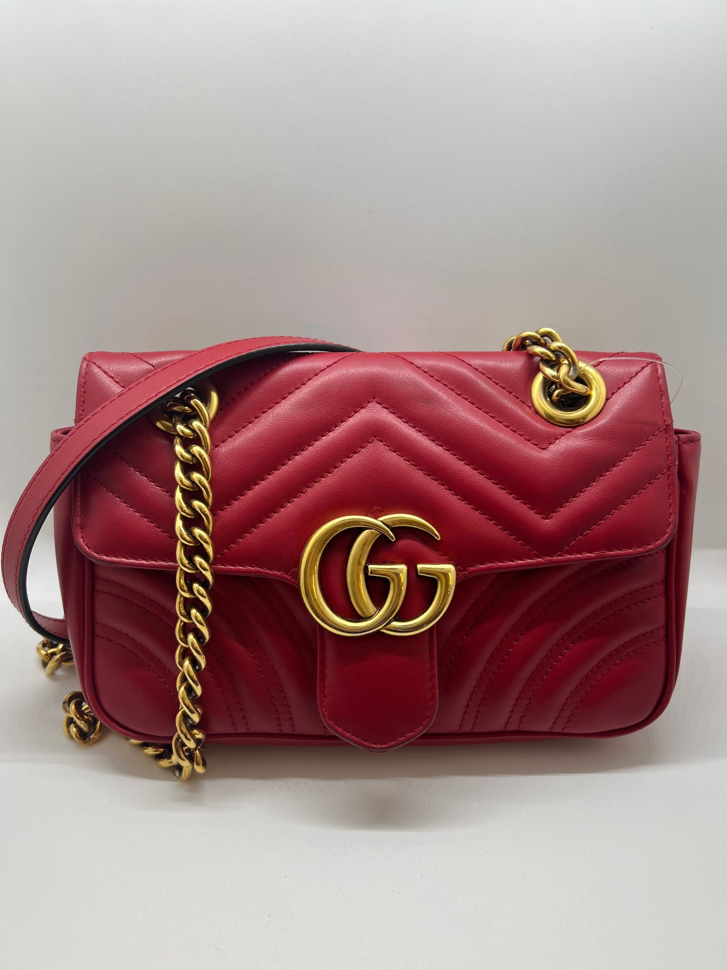 Gucci Calfskin Matelassé Mini GG Marmont Shoulder Bag - Hibiscus Red