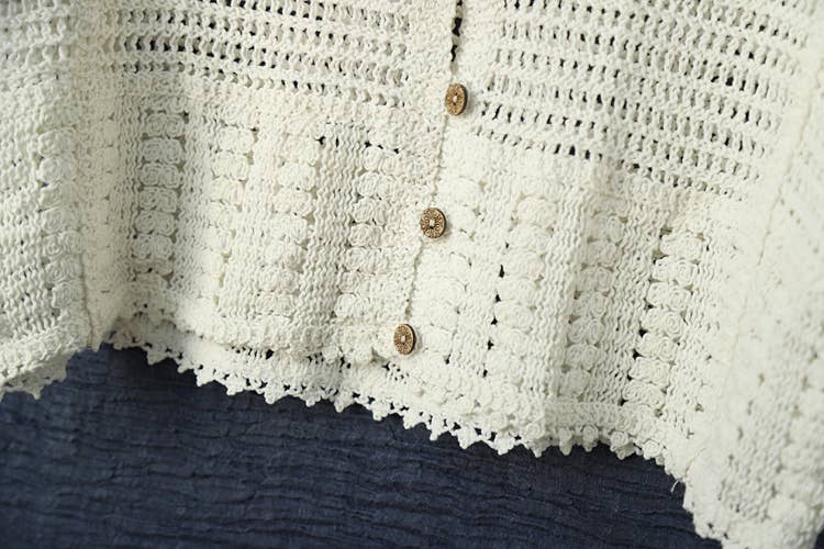 Hope & Sunshine - Cotton Crochet Short Sleeve Shrug Cardigan for Women: White