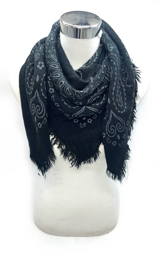 LINETTE- Square Paisley Fringe Viscose Bandana Scarf:
