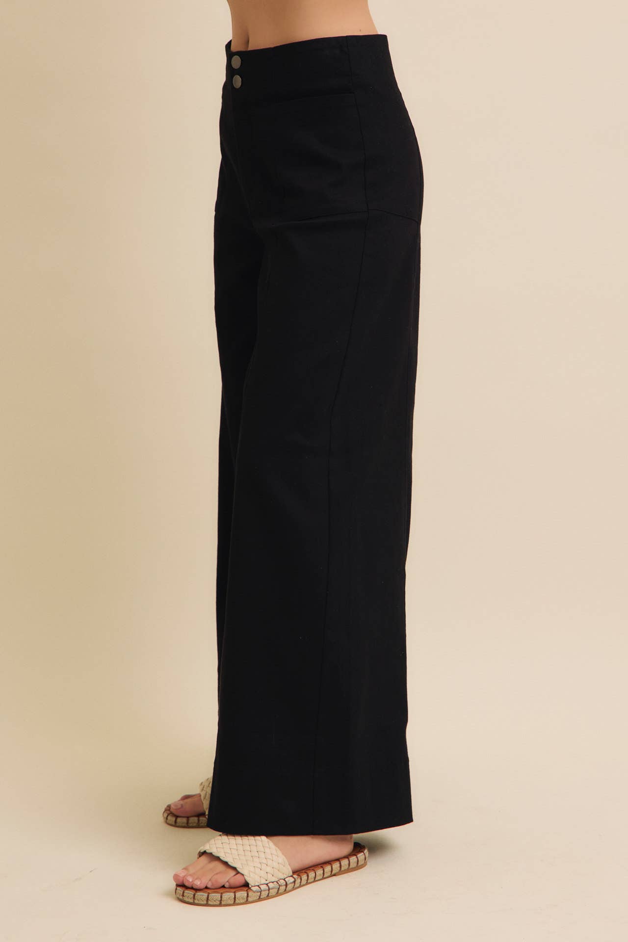 In February - FLATTERING WIDE LEG FULL-LENGTH STRETCHY COTTON TWILL PANTS - BURGUNDY