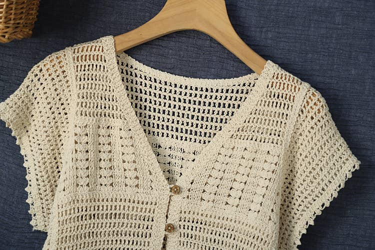 Hope & Sunshine - Cotton Crochet Short Sleeve Shrug Cardigan for Women: White
