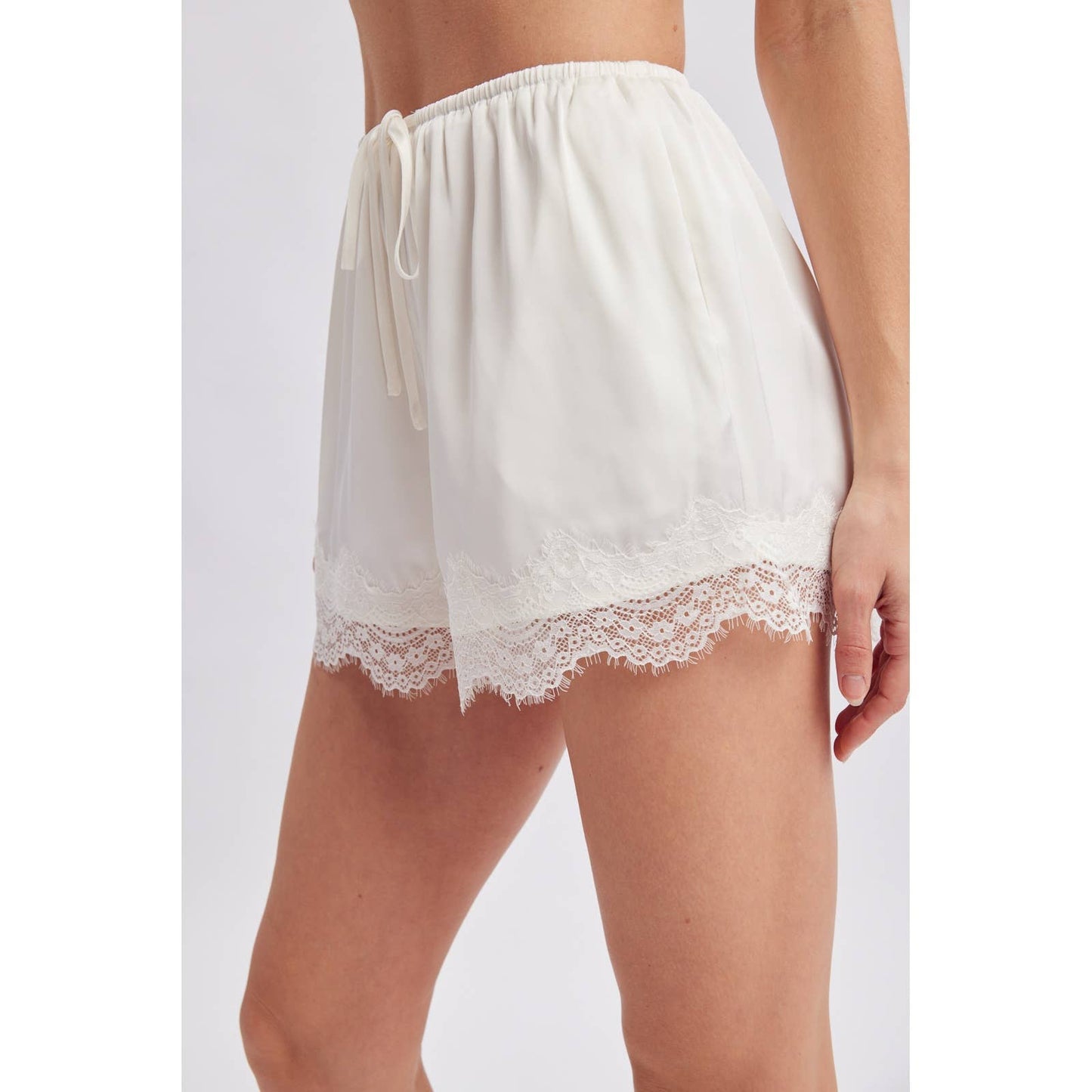 Wishlist Apparel - SCALLOP LACE TRIM SATIN SHORTS