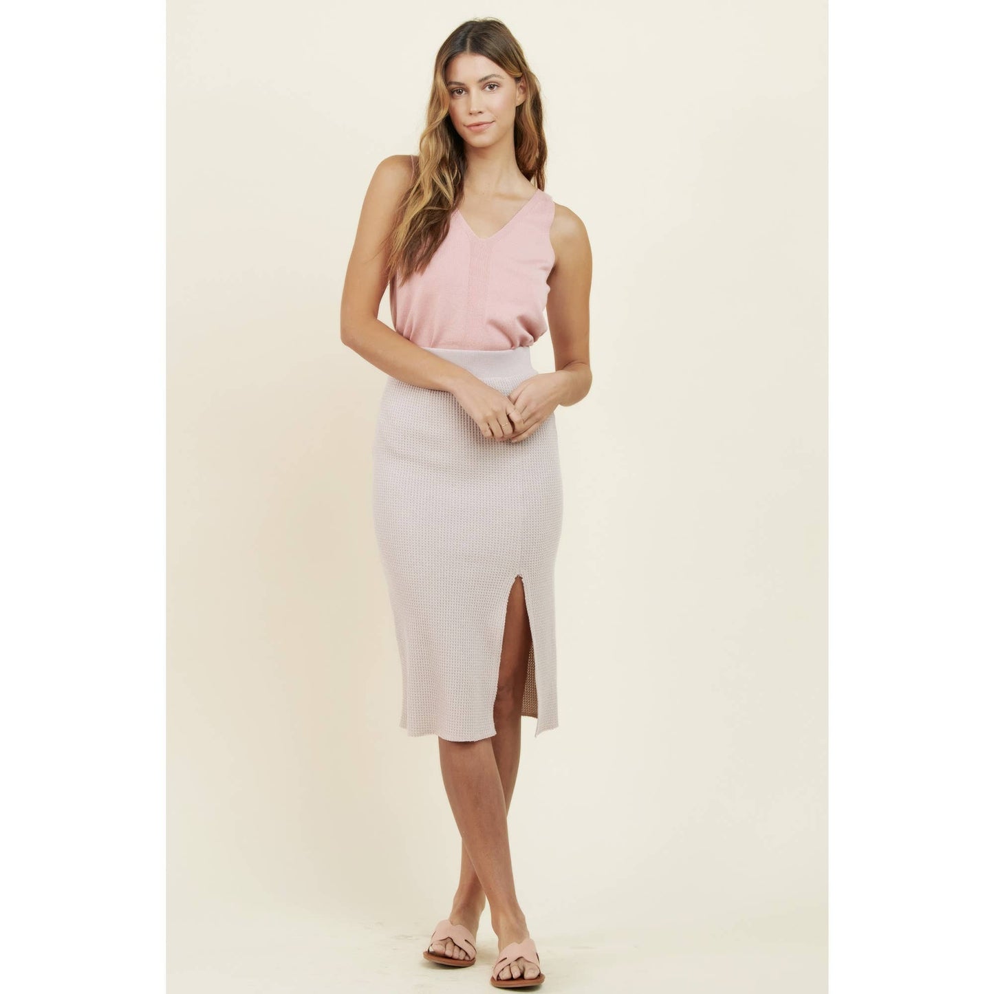 Wishlist Apparel - V-NECK KNIT TANK: Light Mauve