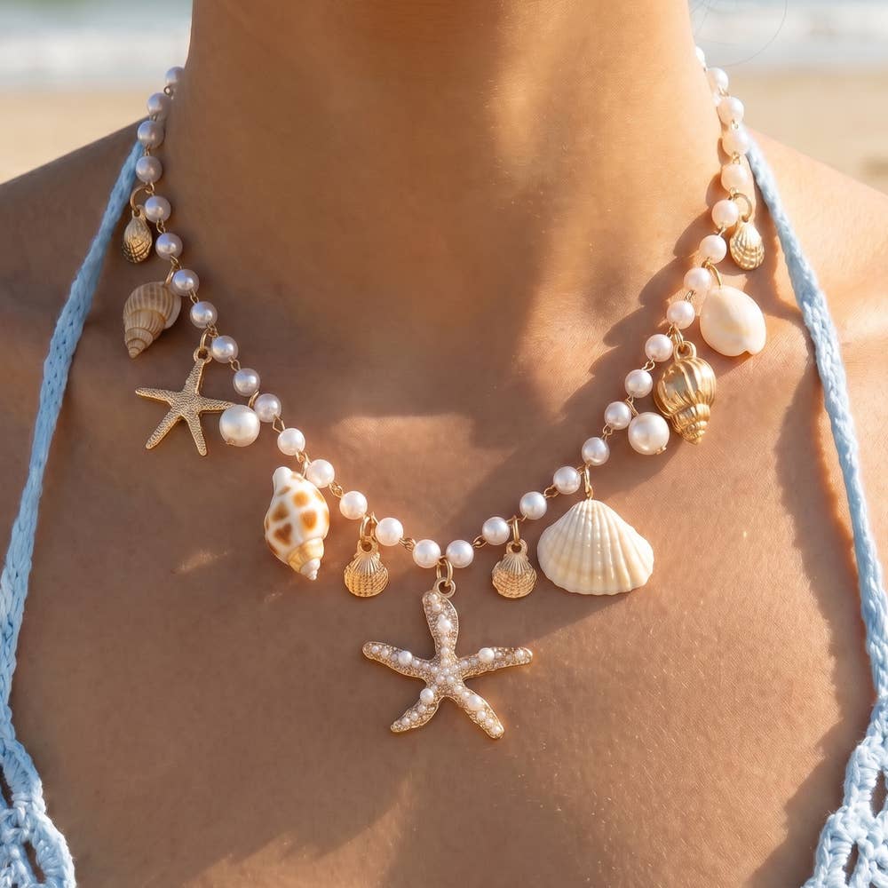 Anarchy Street - Pearl And Shell Charm Starfish Necklace: IVORY