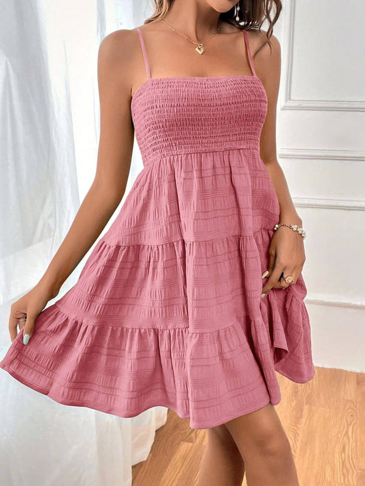 Hope & Sunshine - Off-Shoulder Sleeveless Textured Dress: Pink