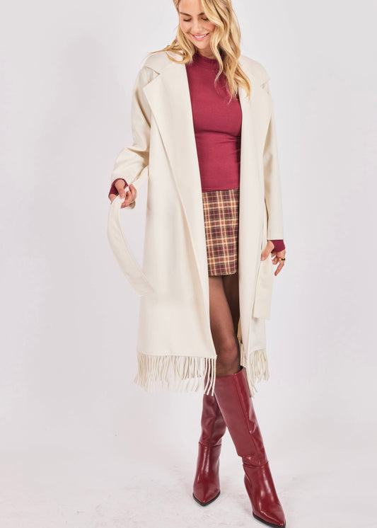 Sadie & Sage Reeve Soft Fringe Coat - Cream