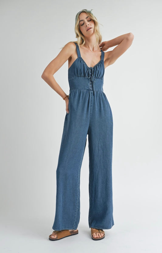 Sadie & Sage Archives Button Front Jumpsuit - Denim