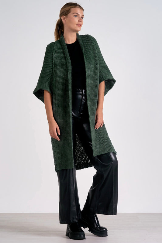 Elan Cliff Sleeveless Long Knit Cardigan - Dark Green