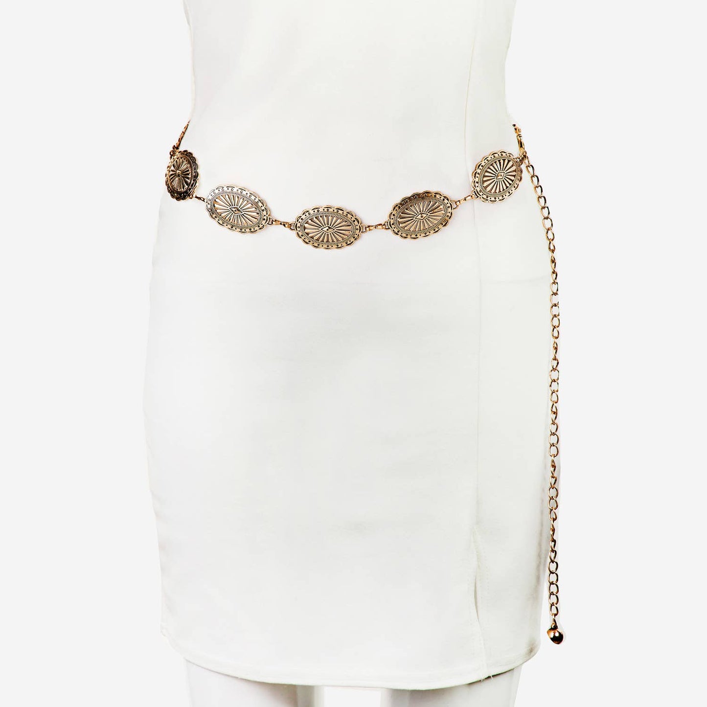 Collections by Fame Accessories - Oval Concho Disc Chain Link Belt