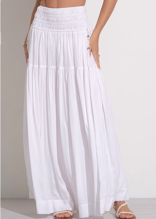 Elan Smocked Midi Skirt - White