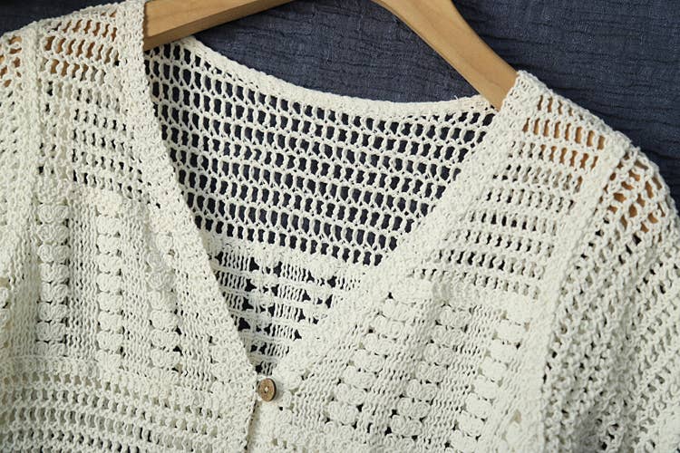 Hope & Sunshine - Cotton Crochet Short Sleeve Shrug Cardigan for Women: White